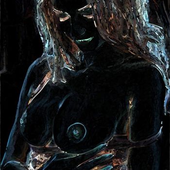 Digital Arts titled "Femme néon aqua" by Wub, Original Artwork, Digital Painting