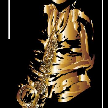 Arts numériques intitulée "Femme saxophone" par Wub, Œuvre d'art originale, Peinture numérique Monté sur Aluminium