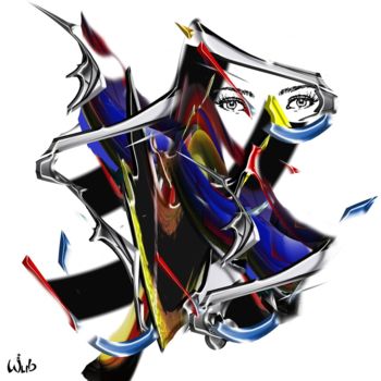 Digitale Kunst getiteld "Le masque et la plu…" door Wub, Origineel Kunstwerk, Digitaal Schilderwerk