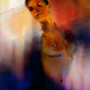Digital Arts titled "Apparition féminine" by Wub, Original Artwork, Digital Painting Mounted on Aluminium