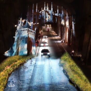 Digitale Kunst getiteld "Tunnel le Mans" door Wub, Origineel Kunstwerk, Foto Montage Gemonteerd op Aluminium