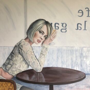 Pintura titulada "Le café de la gare" por Thierry Durand, Obra de arte original, Acrílico Montado en Bastidor de camilla de…