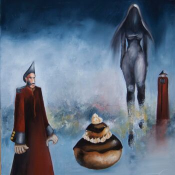 Painting titled "LE MANQUE RELIGIEUSE" by Thierry Garnier-Lafond, Original Artwork, Oil Mounted on Wood Stretcher frame