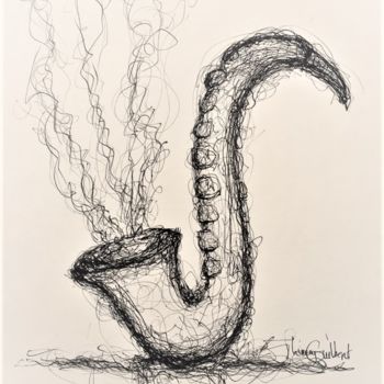 Dibujo titulada "Saxo Poulpe" por Thierry Guilbert, Obra de arte original, Tinta