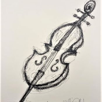 Drawing titled "Violondingocelle" by Thierry Guilbert, Original Artwork, Ink