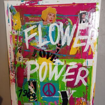 Painting titled ""Flower power"" by Thierry Herbreteau, Original Artwork, Acrylic Mounted on Wood Stretcher frame
