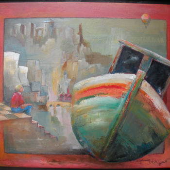 Painting titled "Le voyage 4" by Thierry Merget, Original Artwork, Acrylic Mounted on Wood Stretcher frame