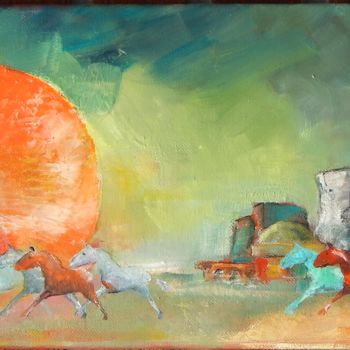 「cheval liberte 3」というタイトルの絵画 Thierry Mergetによって, オリジナルのアートワーク, アクリル ウッドストレッチャーフレームにマウント