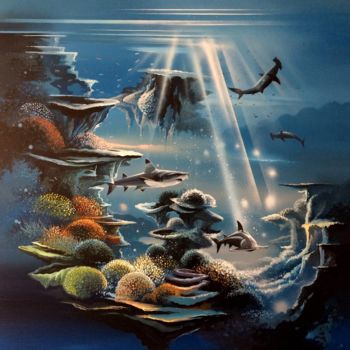 Pintura titulada "Terre de Requins" por Thierry Mordant, Obra de arte original, Acrílico