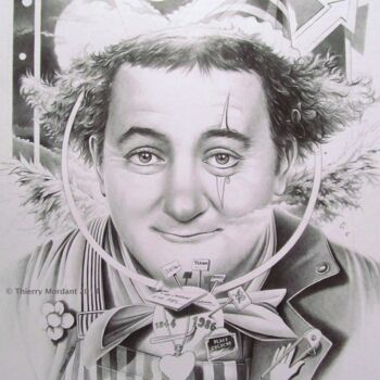 Drawing titled ""HOMMAGE à COLUCHE"" by Thierry Mordant, Original Artwork, Pencil