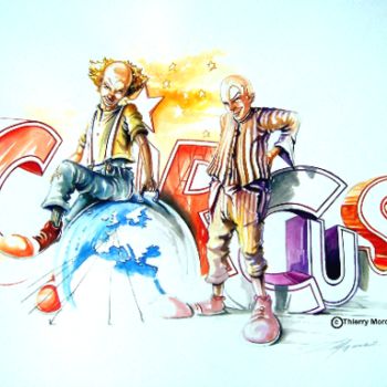 Tekening getiteld "Circus Colors" door Thierry Mordant, Origineel Kunstwerk, Aquarel
