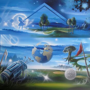 Painting titled "Nature Golf" by Thierry Mordant, Original Artwork, Acrylic Mounted on Wood Stretcher frame