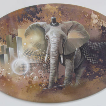 Painting titled "Elephant Ascq" by Thierry Mordant, Original Artwork, Acrylic Mounted on Wood Stretcher frame