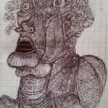 Рисунок под названием "Psychadelic woman -…" - Thierry Pujalte, Подлинное произведение искусства, Шариковая ручка