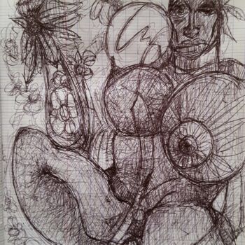 Dessin intitulée "Woman 1" par Thierry Pujalte, Œuvre d'art originale, Stylo à bille