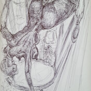 Drawing titled "La trapéziste.jpg" by Thierry Pujalte, Original Artwork, Ballpoint pen