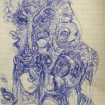 Disegno intitolato ""Dragon et 2 Femmes"" da Thierry Pujalte, Opera d'arte originale, Biro