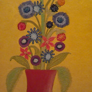 Painting titled "vase de fleurs" by Thierry Racat, Original Artwork, Oil Mounted on Wood Stretcher frame