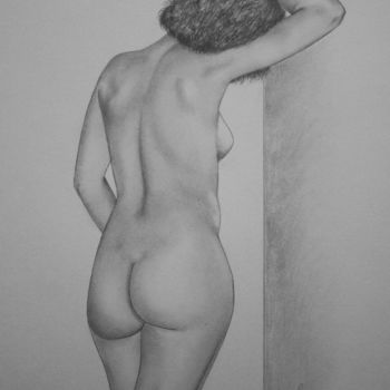 Drawing titled "Jeune femme appuyée…" by Thierry Robert, Original Artwork, Pencil