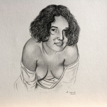 Dessin intitulée "Jeune femme penchée" par Thierry Robert, Œuvre d'art originale, Crayon