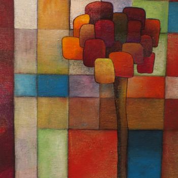 Pintura titulada "arbre aux carrés" por Thierry Robin, Obra de arte original