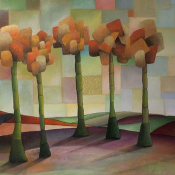 Painting titled "arbres dans la plai…" by Thierry Robin, Original Artwork