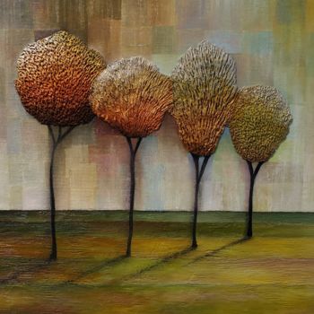 Painting titled "arbres aux reflets…" by Thierry Robin, Original Artwork