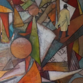 Collages titled "Seul dans le chaos" by Thierry Robin, Original Artwork, Collages Mounted on Cardboard