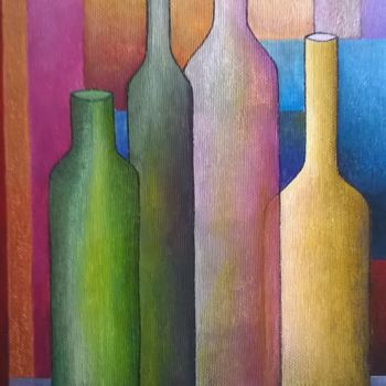 Pintura titulada "Les quatre bouteill…" por Thierry Robin, Obra de arte original