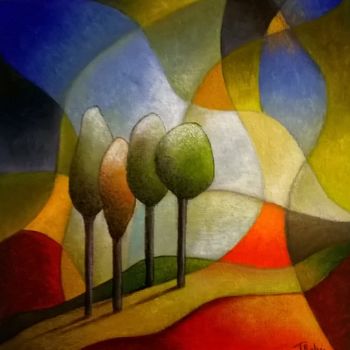 Painting titled "Campagne" by Thierry Robin, Original Artwork, Gouache