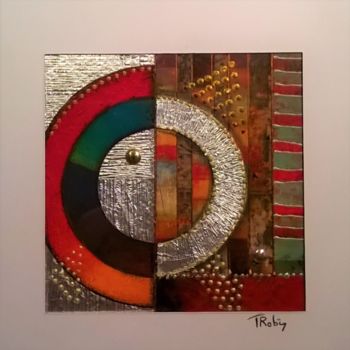 Collages titled "Abstraction colorée…" by Thierry Robin, Original Artwork, Collages Mounted on Cardboard