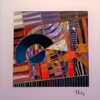 Colagens intitulada "Abstraction colorée…" por Thierry Robin, Obras de arte originais, Colagens Montado em Cartão
