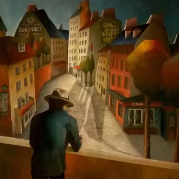 Painting titled "Rue de l'espoir" by Thierry Robin, Original Artwork, Gouache Mounted on Wood Stretcher frame