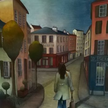 Painting titled "Rue des confinés" by Thierry Robin, Original Artwork, Gouache Mounted on Wood Stretcher frame