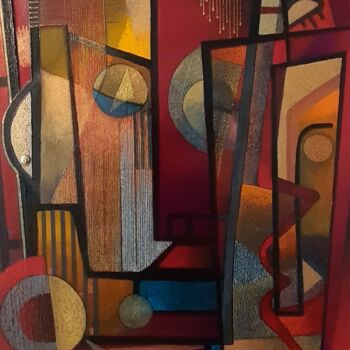 Painting titled "Visages mêlés" by Thierry Robin, Original Artwork, Gouache Mounted on Wood Stretcher frame