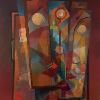 Painting titled "Les curieux" by Thierry Robin, Original Artwork, Gouache Mounted on Wood Stretcher frame