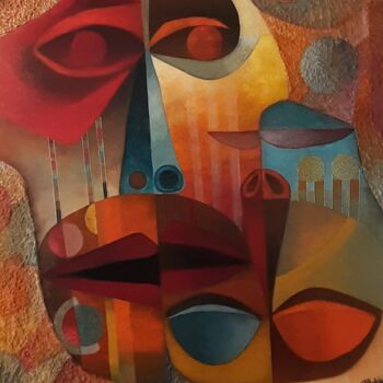 Painting titled "Les âmes soeurs" by Thierry Robin, Original Artwork, Gouache Mounted on Wood Stretcher frame