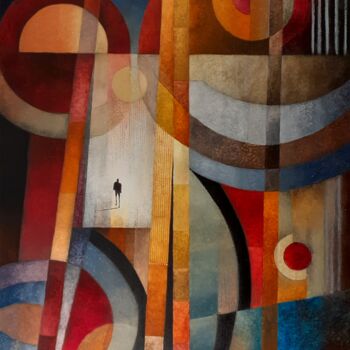 Painting titled "L'horloge" by Thierry Robin, Original Artwork, Gouache Mounted on Wood Stretcher frame