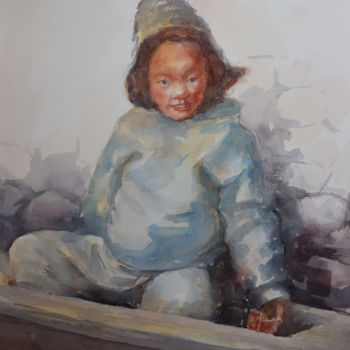 Malarstwo zatytułowany „Enfant népalais” autorstwa Thierry Seurre, Oryginalna praca, Akwarela