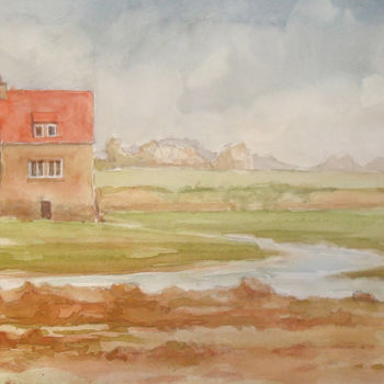 Painting titled "La maison isolée" by Thierry Seurre, Original Artwork, Watercolor