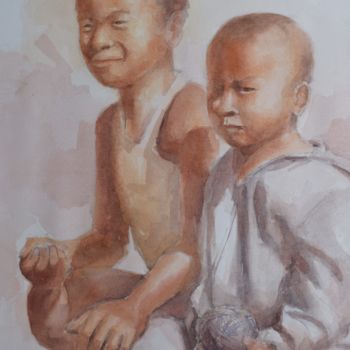 Painting titled "Duo.jpg" by Thierry Seurre, Original Artwork, Watercolor