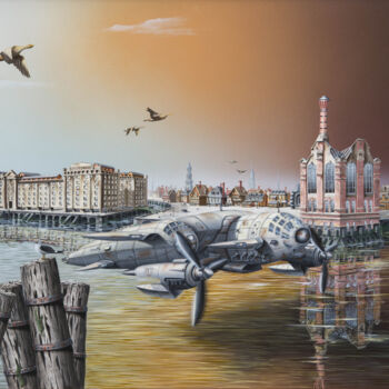 Malarstwo zatytułowany „In London (Sous bag…” autorstwa Thierry Van Quickenborne, Oryginalna praca, Olej Zamontowany na Drew…