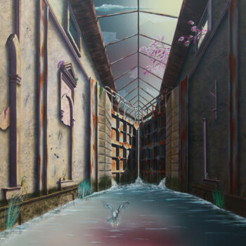 Peinture intitulée "Le canal (Sous bagu…" par Thierry Van Quickenborne, Œuvre d'art originale, Huile Monté sur Châssis en bo…
