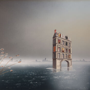Malarstwo zatytułowany „Seul ( Sous baguett…” autorstwa Thierry Van Quickenborne, Oryginalna praca, Olej Zamontowany na Drew…