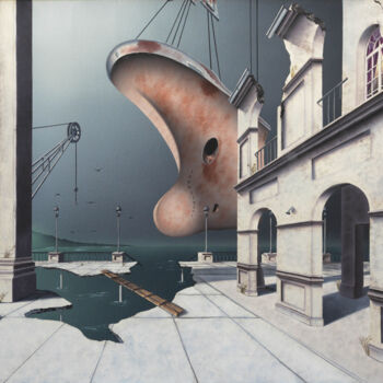 Peinture intitulée "La proue (sous bagu…" par Thierry Van Quickenborne, Œuvre d'art originale, Huile Monté sur Châssis en bo…