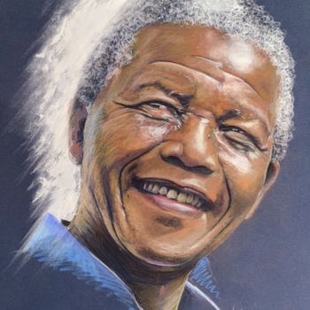 Desenho intitulada "Mandela" por Thierry Villers, Obras de arte originais, Pastel