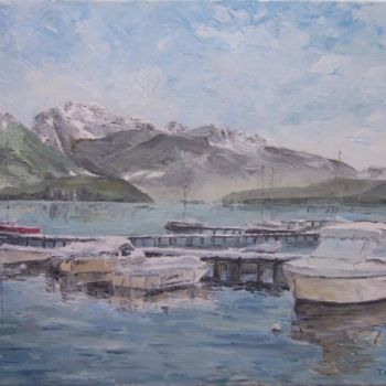 「Port de Sévrier」というタイトルの絵画 Thierry Canoによって, オリジナルのアートワーク, オイル