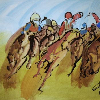 Pittura intitolato "arrivée de course p…" da Thierry Faure, Opera d'arte originale, Gouache