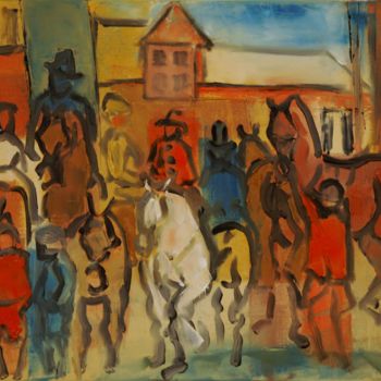 Painting titled "Place-du-marche-" by Thierry Faure, Original Artwork, Oil