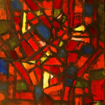 Peinture intitulée "vitrail-de-l'artisa…" par Thierry Faure, Œuvre d'art originale, Huile